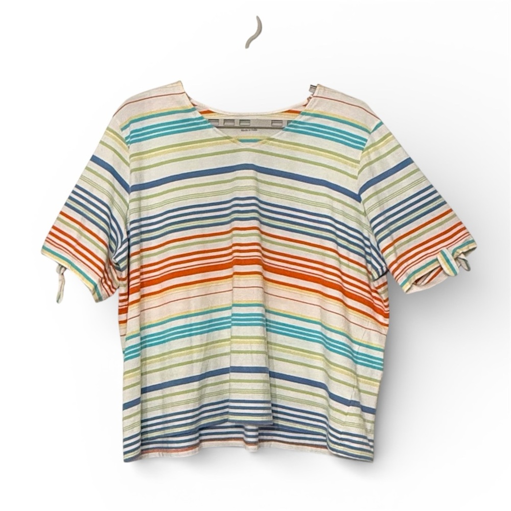 Serengeti 100% Cotton Stripe T-Shirt Nautical Coastal Knot Sleeve‎ Summer Sz 3X